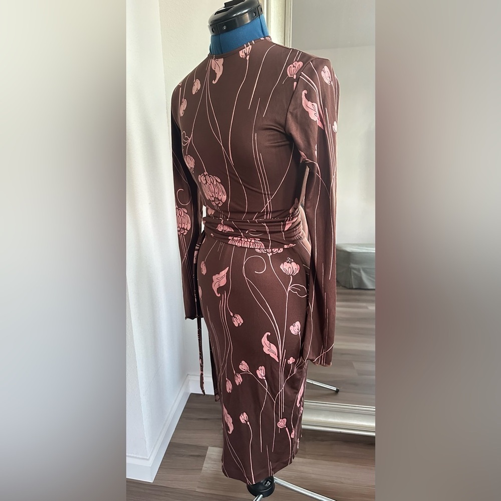 Vintage 70s Valentine Gallery Jill & Jan Dudensing Silk Floral Wrap Dress Size 2 - Picture 3 of 15
